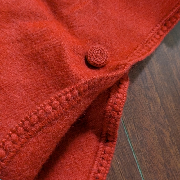 Vintage alpaca 100% wool bright red poncho coat sweater wrap throw made in Peru - Picture 7 of 11